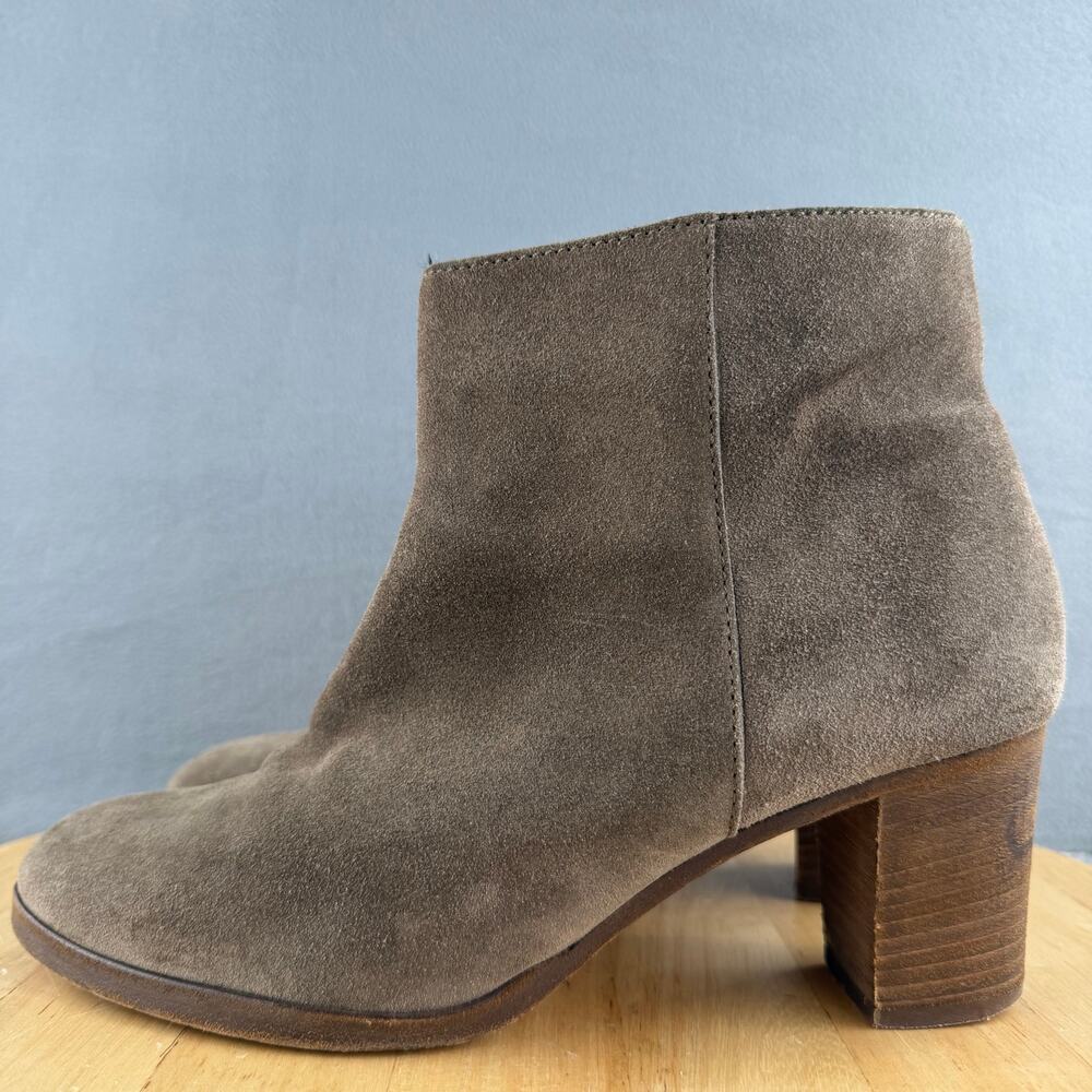 J. Crew Aggie Brown Suede Zip-Up Ankle Booties Block Heel Women’s Size 8.5‎ US